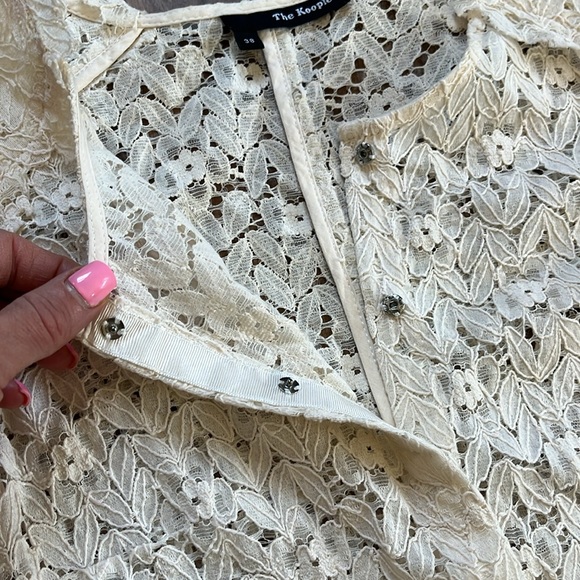 The Kooples Cream Open Lace Shortsleeved Button Down Top - Picture 4 of 8